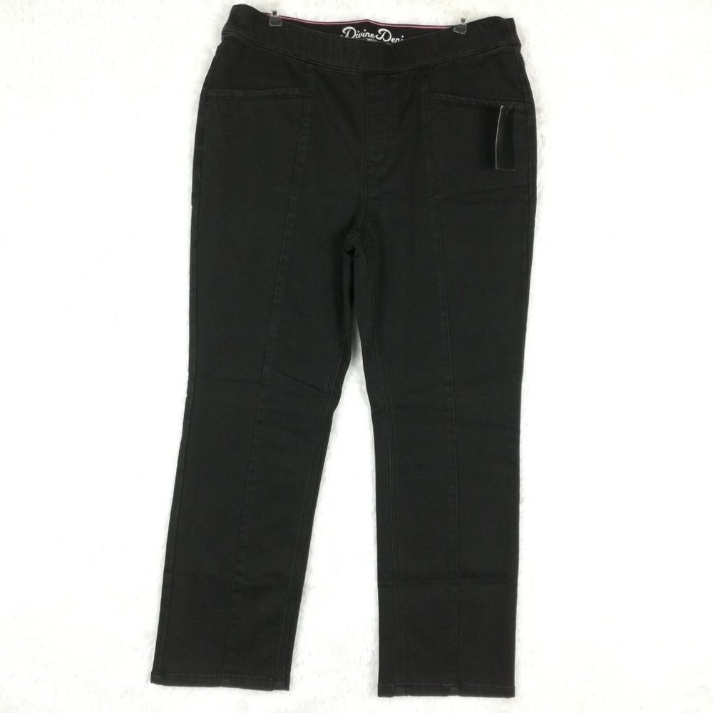 Divine Denim Isaac Mizrahi Live Womens Jeans Jeggings Pull On Black 14 New